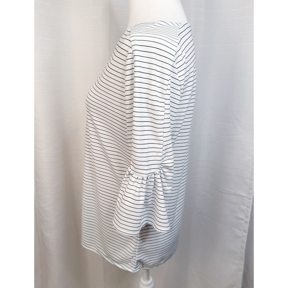 Ann Taylor Factory Blouse White Black Stripe Flutter Elbow Sleeve Top - Small - Picture 4 of 10